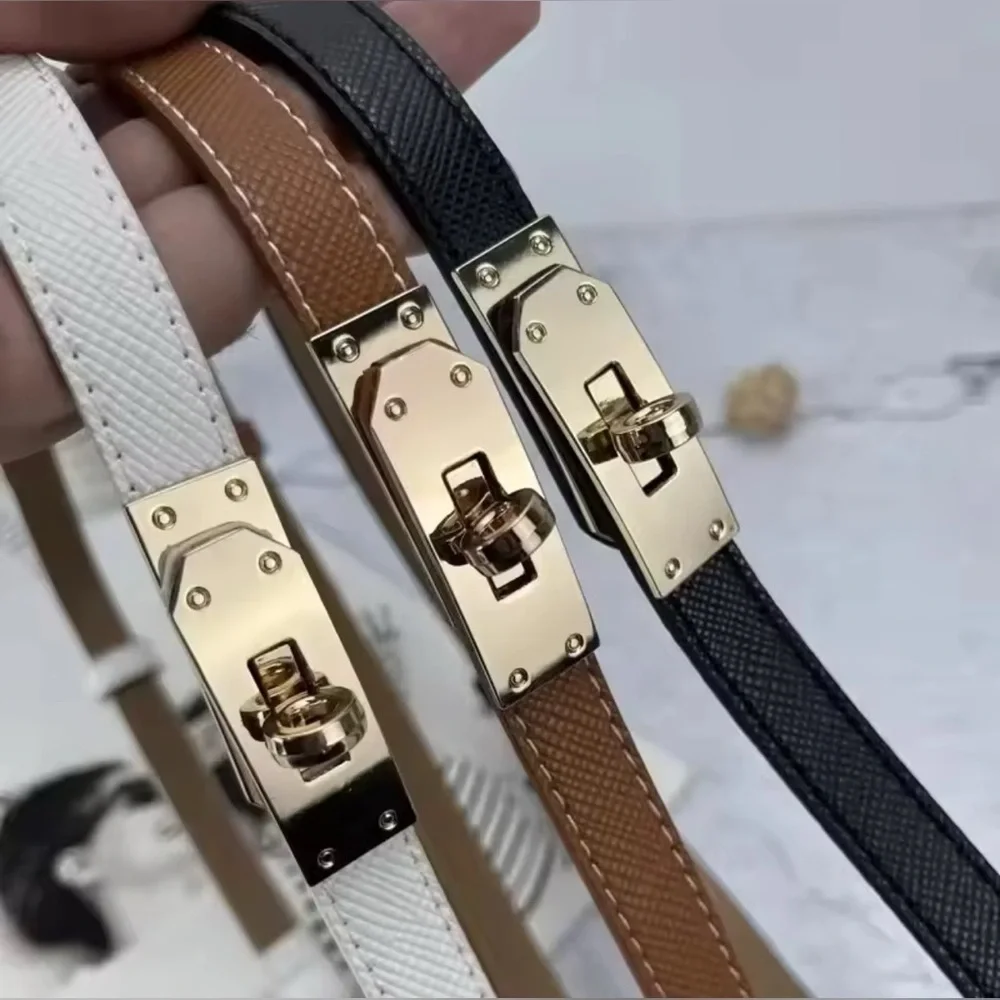 NWT Luxury Brand Black Leather Belt Designer Silver Alloy Kelly Buckle